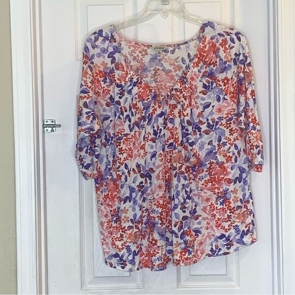 Lucky Brand Boho Watercolor Floral Print Top Size 2X - Picture 1 of 8